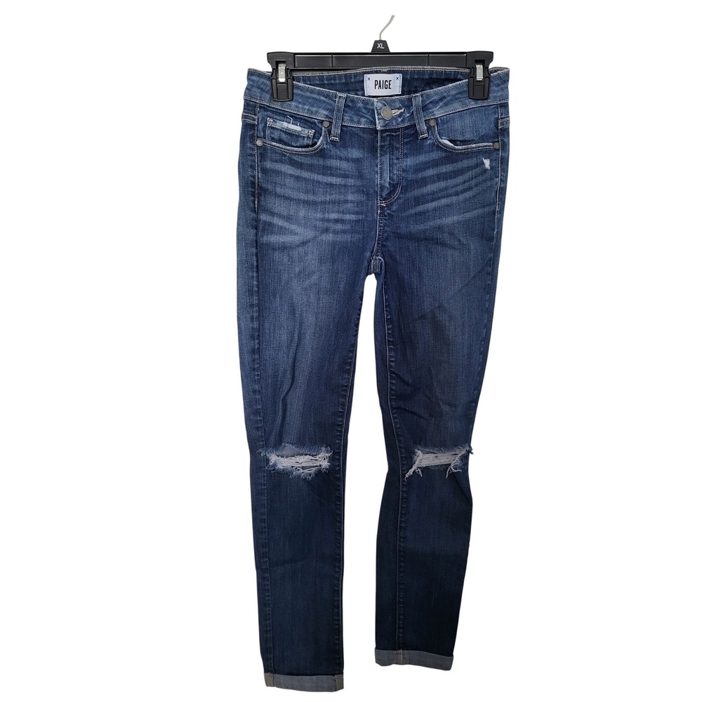 Paige Kylie Crop Jeans Women 28 Blue Distressed Skinny Mid Rise Denim